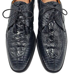Vintage Exotic Black Teju Lizard and Alligator Men 15 Paolo De Marco Dress Shoes